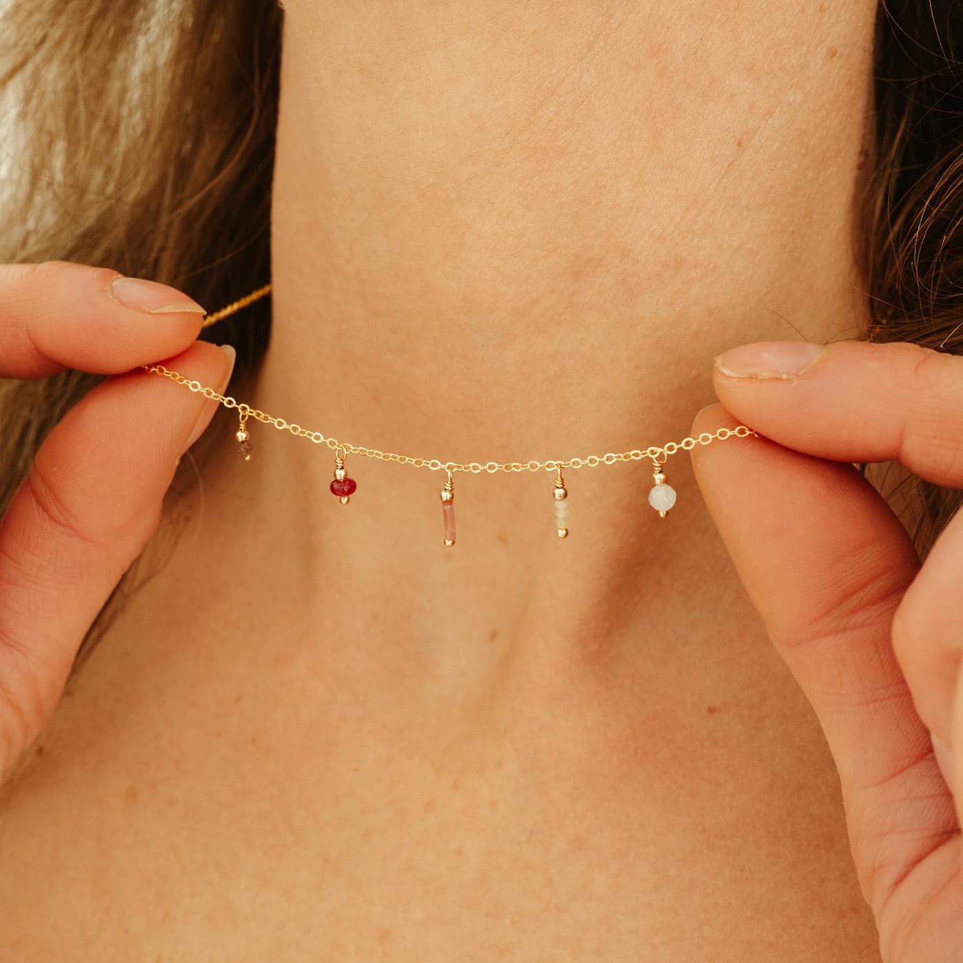 Ketting edelsteen choker (5 edelstenen) - Afbeelding 3