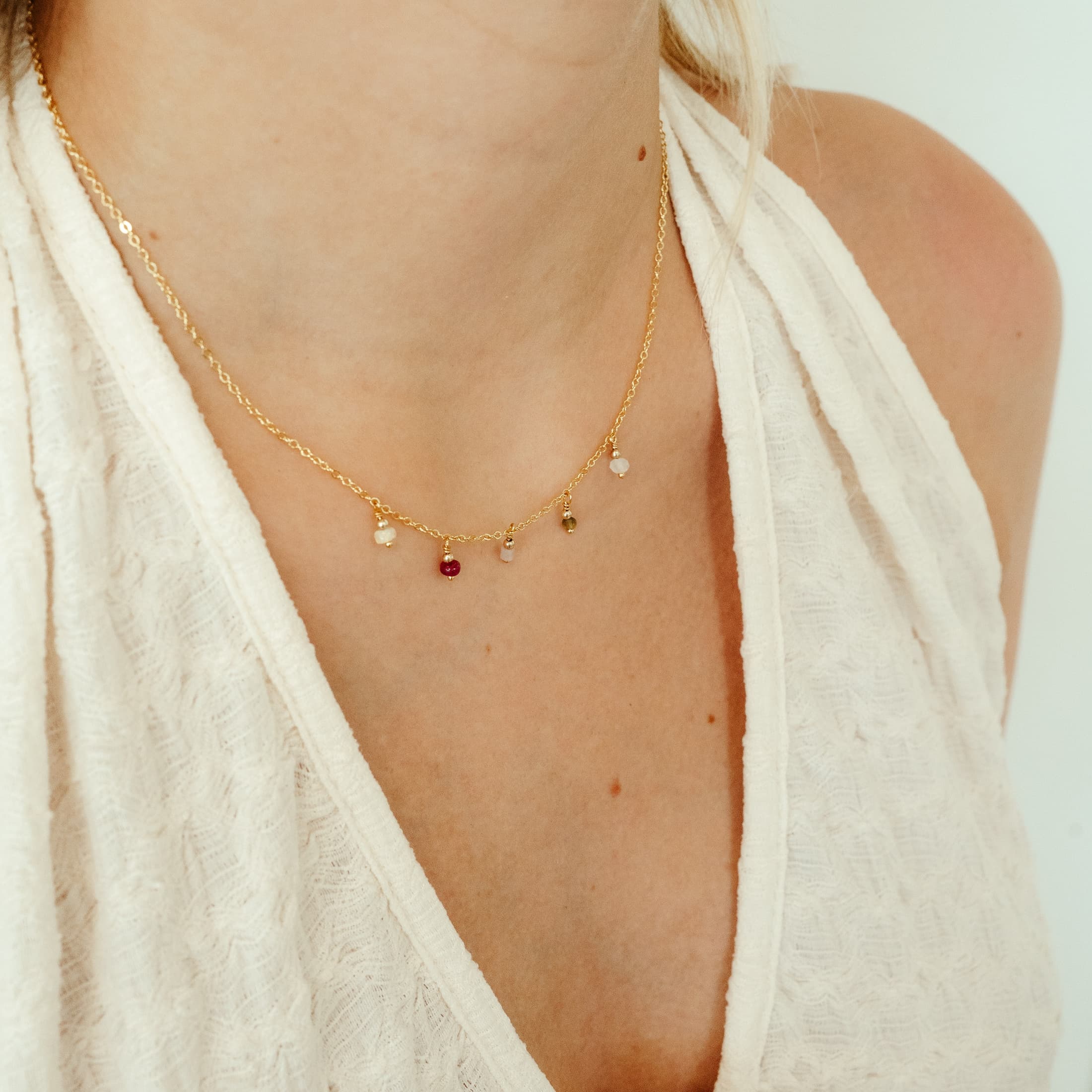 Ketting edelsteen choker (5 edelstenen)