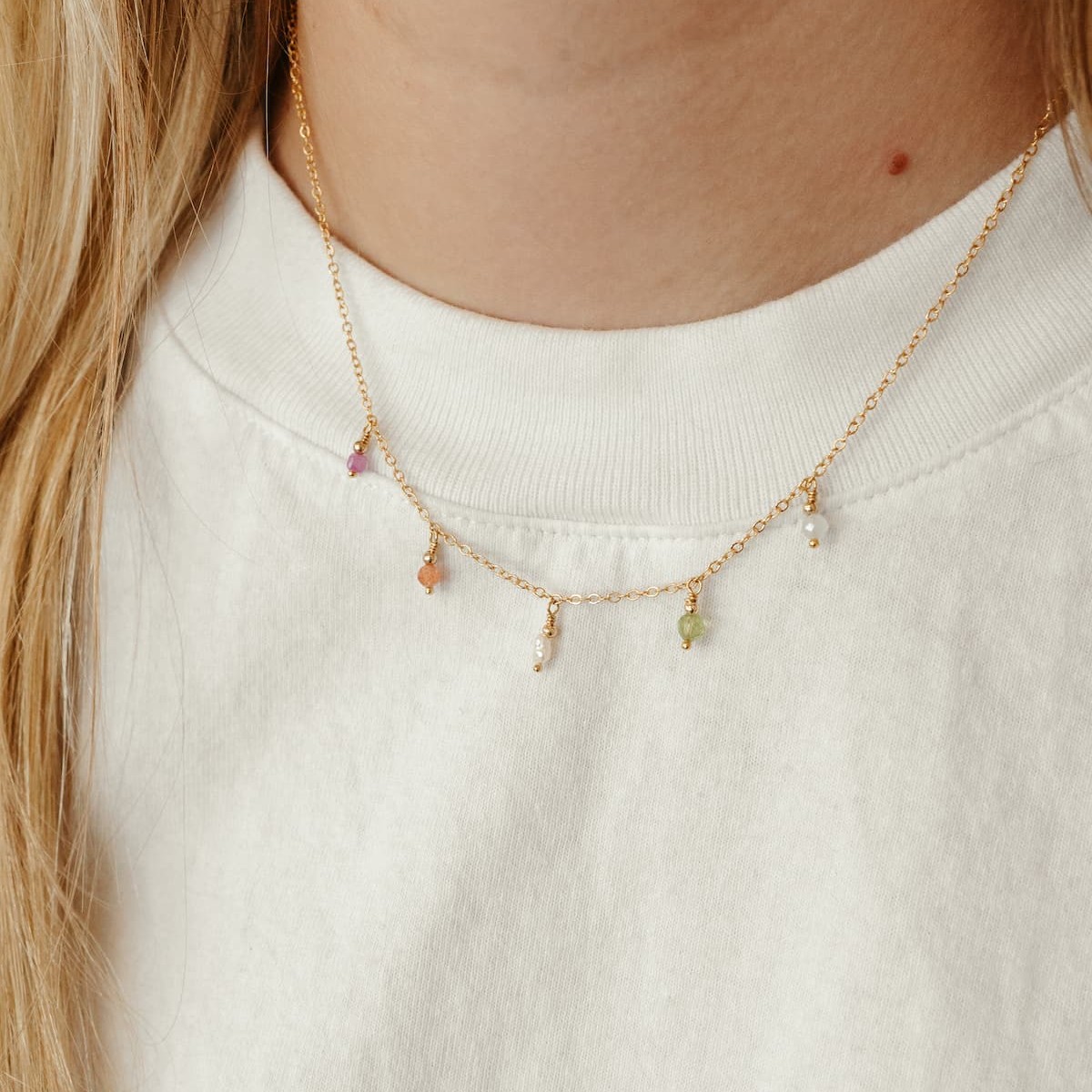 Ketting edelsteen choker (5 edelstenen) - Afbeelding 3