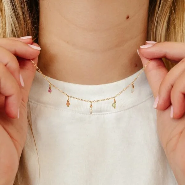 Ketting edelsteen choker (5 edelstenen)